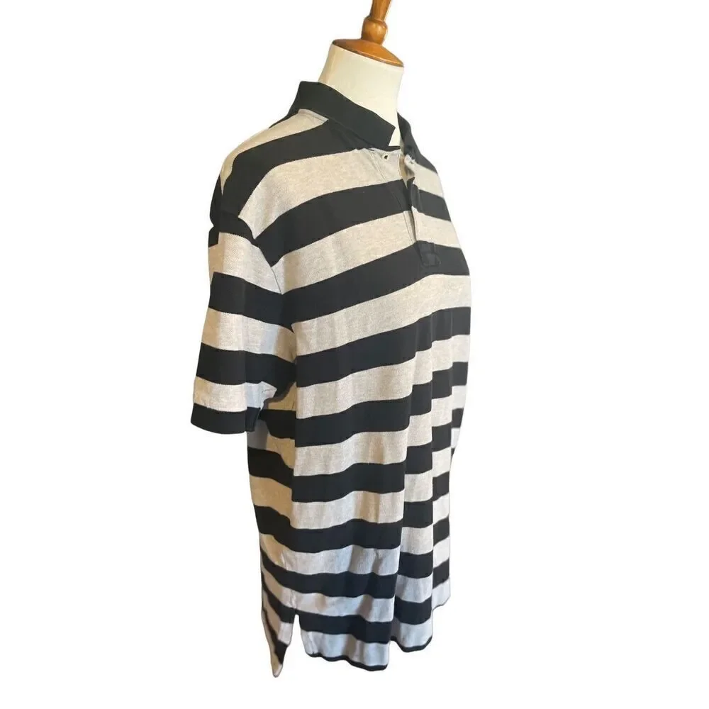 Polo Ralph Lauren Men's Gray Black Striped Short Sleeve Polo Shirt Size Large